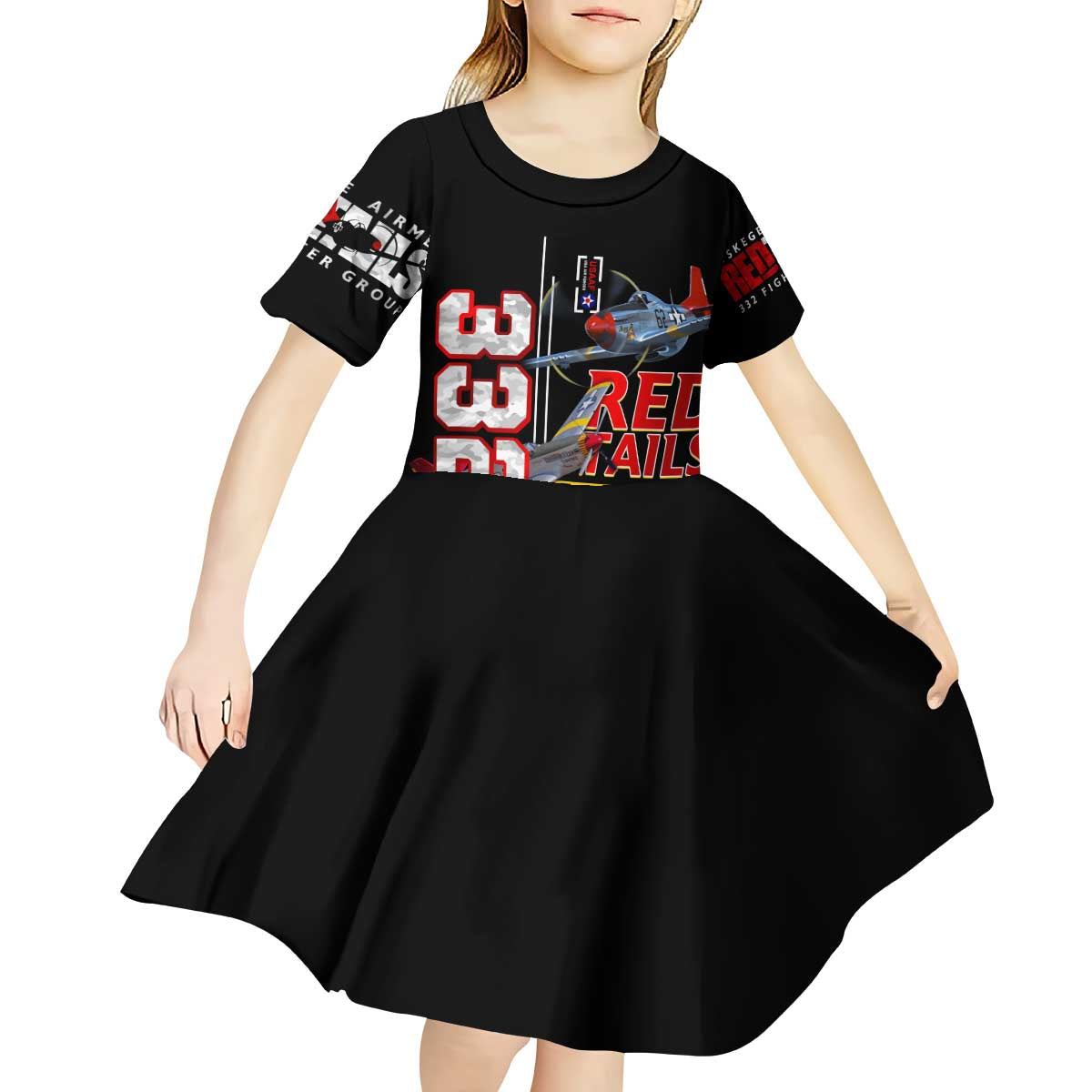 Red Tails Spitfire Tuskegee Airmen Kid Short Sleeve Dress 332nd Fighter Group WWII Legacy Tribute - Wonder Print Shop
