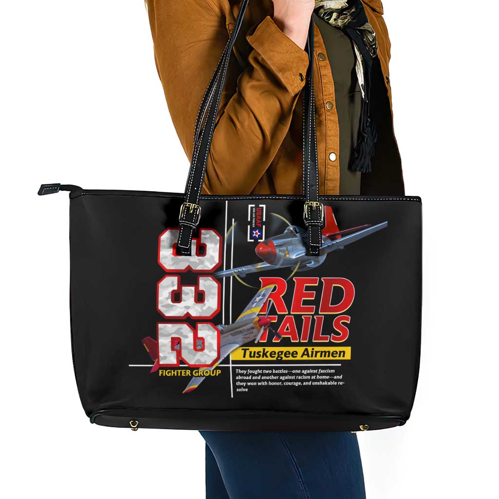 Red Tails Spitfire Tuskegee Airmen Leather Tote Bag 332nd Fighter Group WWII Legacy Tribute - Wonder Print Shop