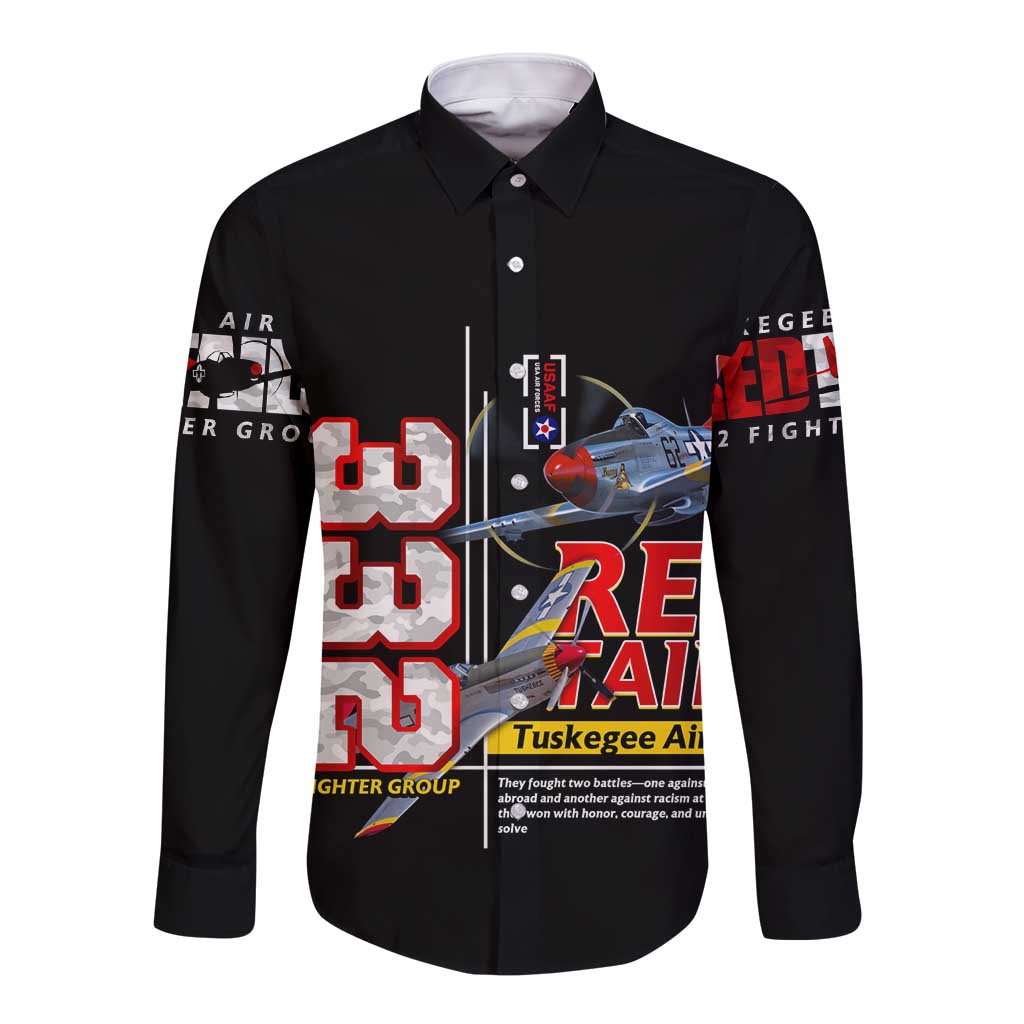 Red Tails Spitfire Tuskegee Airmen Long Sleeve Button Shirt 332nd Fighter Group WWII Legacy Tribute - Wonder Print Shop
