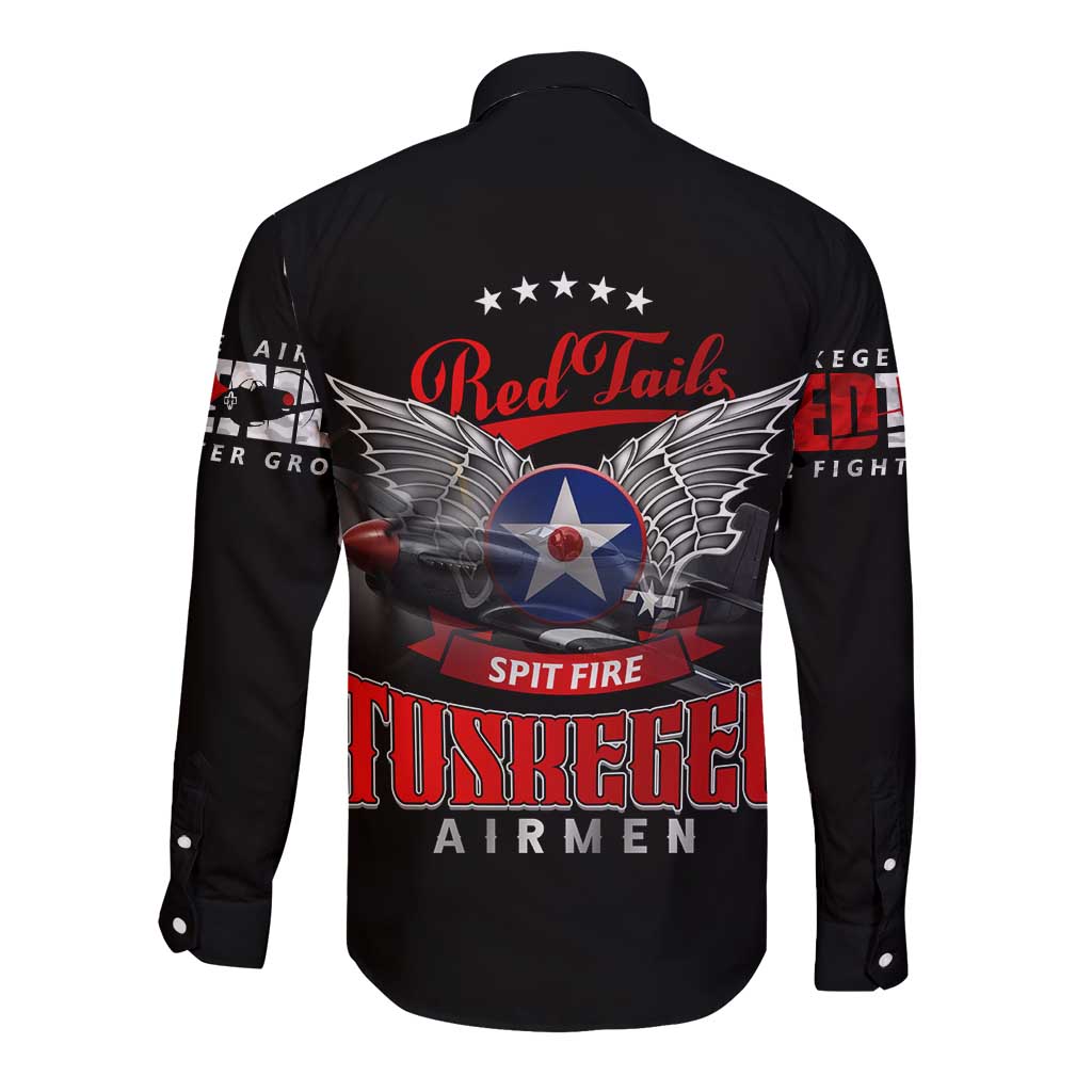 Red Tails Spitfire Tuskegee Airmen Long Sleeve Button Shirt 332nd Fighter Group WWII Legacy Tribute - Wonder Print Shop