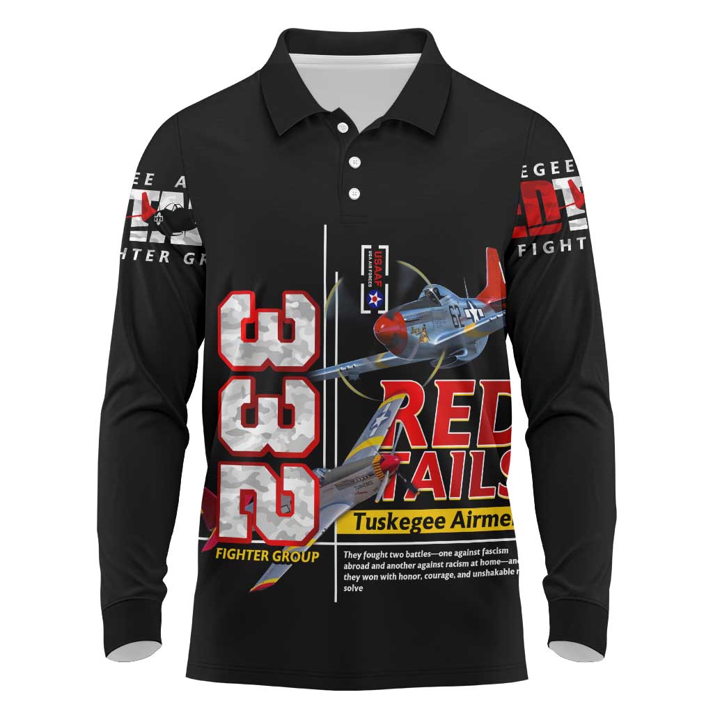 Red Tails Spitfire Tuskegee Airmen Long Sleeve Polo Shirt 332nd Fighter Group WWII Legacy Tribute - Wonder Print Shop