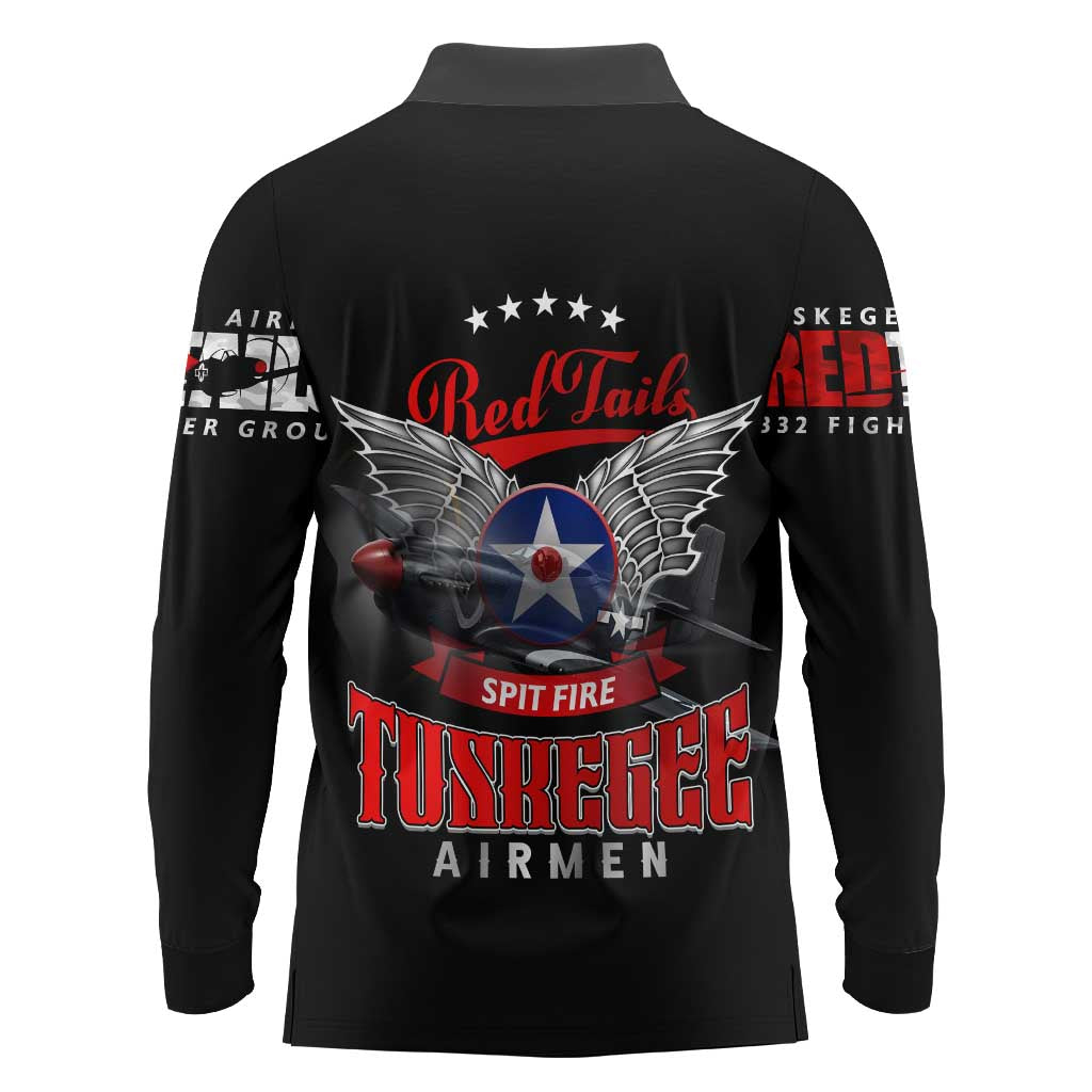 Red Tails Spitfire Tuskegee Airmen Long Sleeve Polo Shirt 332nd Fighter Group WWII Legacy Tribute - Wonder Print Shop