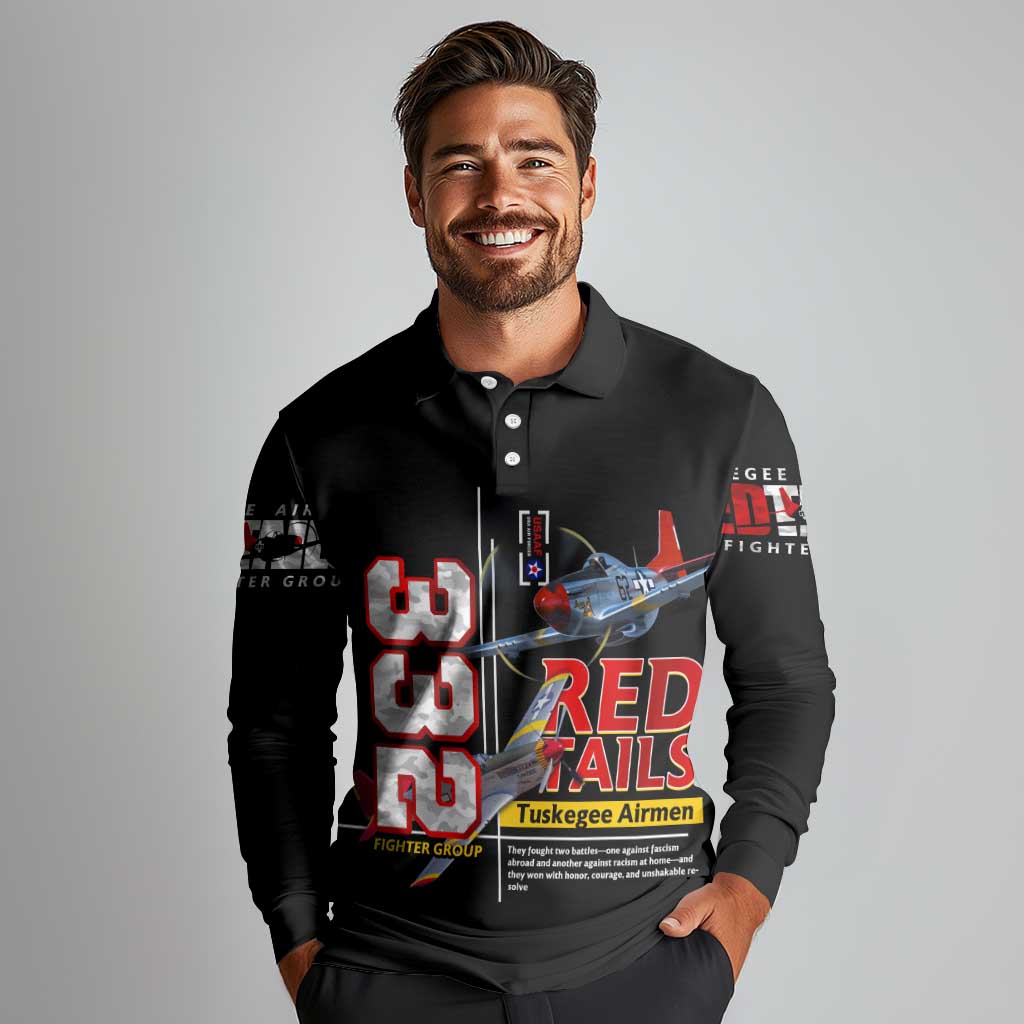 Red Tails Spitfire Tuskegee Airmen Long Sleeve Polo Shirt 332nd Fighter Group WWII Legacy Tribute - Wonder Print Shop