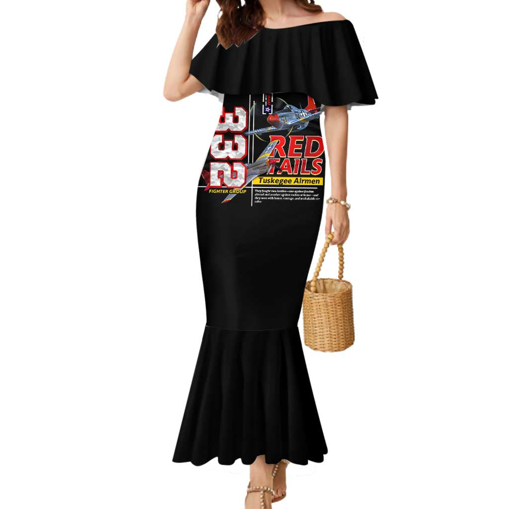 Red Tails Spitfire Tuskegee Airmen Mermaid Dress 332nd Fighter Group WWII Legacy Tribute - Wonder Print Shop
