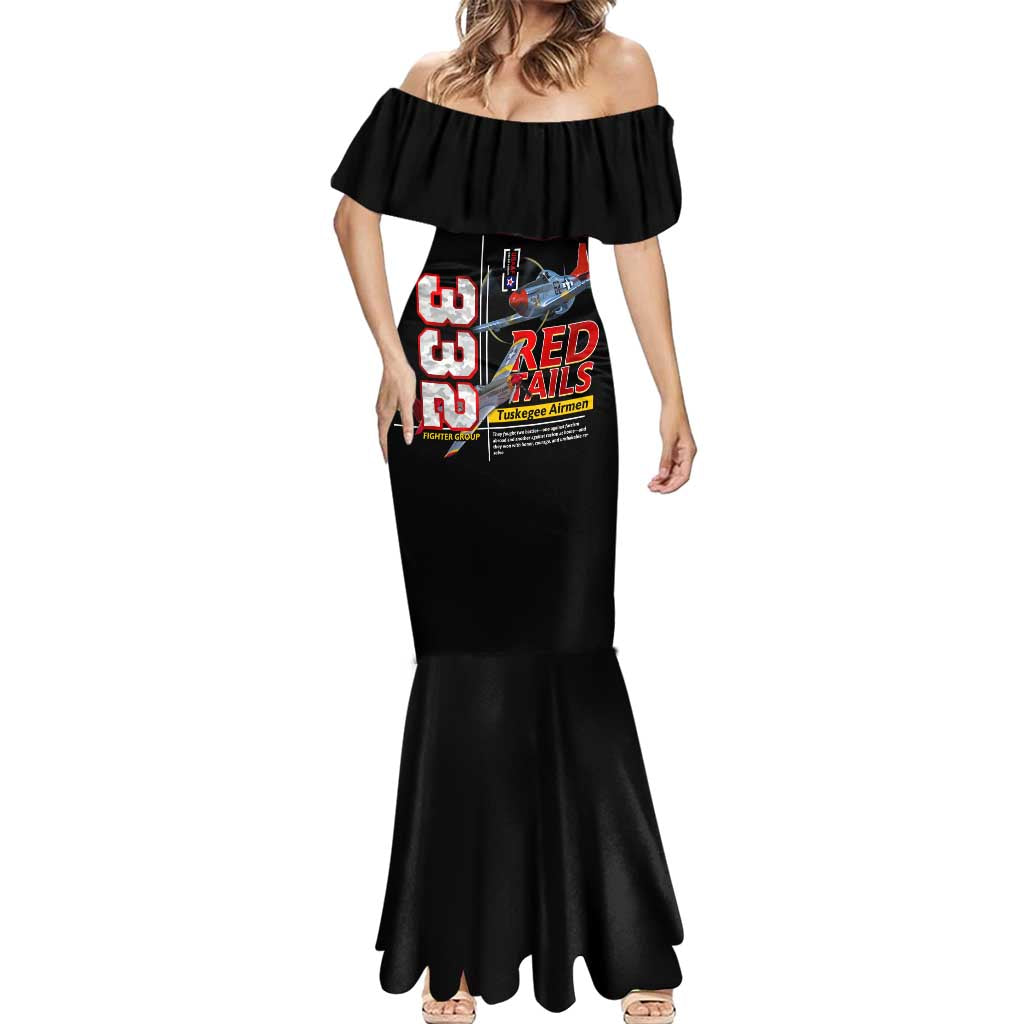 Red Tails Spitfire Tuskegee Airmen Mermaid Dress 332nd Fighter Group WWII Legacy Tribute - Wonder Print Shop