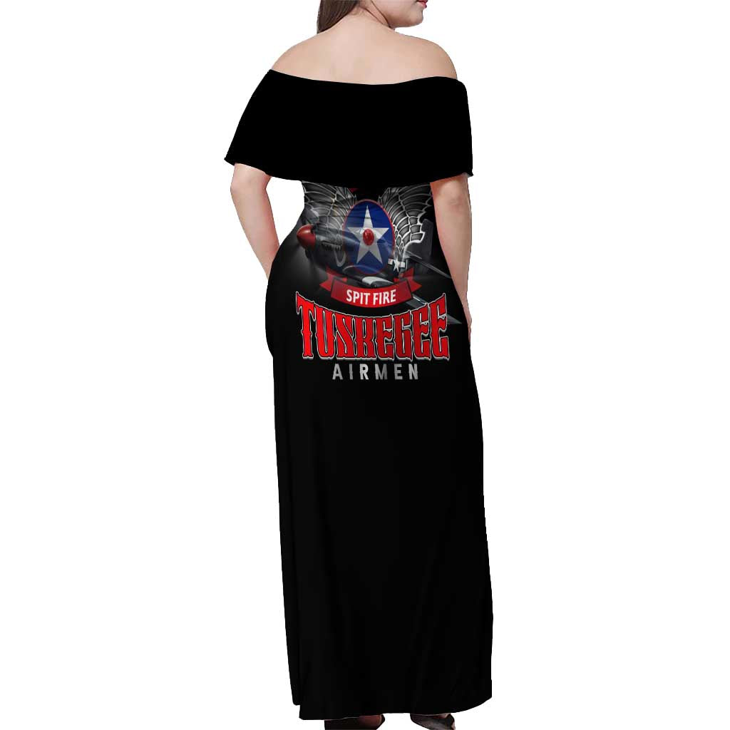 Red Tails Spitfire Tuskegee Airmen Off Shoulder Maxi Dress 332nd Fighter Group WWII Legacy Tribute - Wonder Print Shop