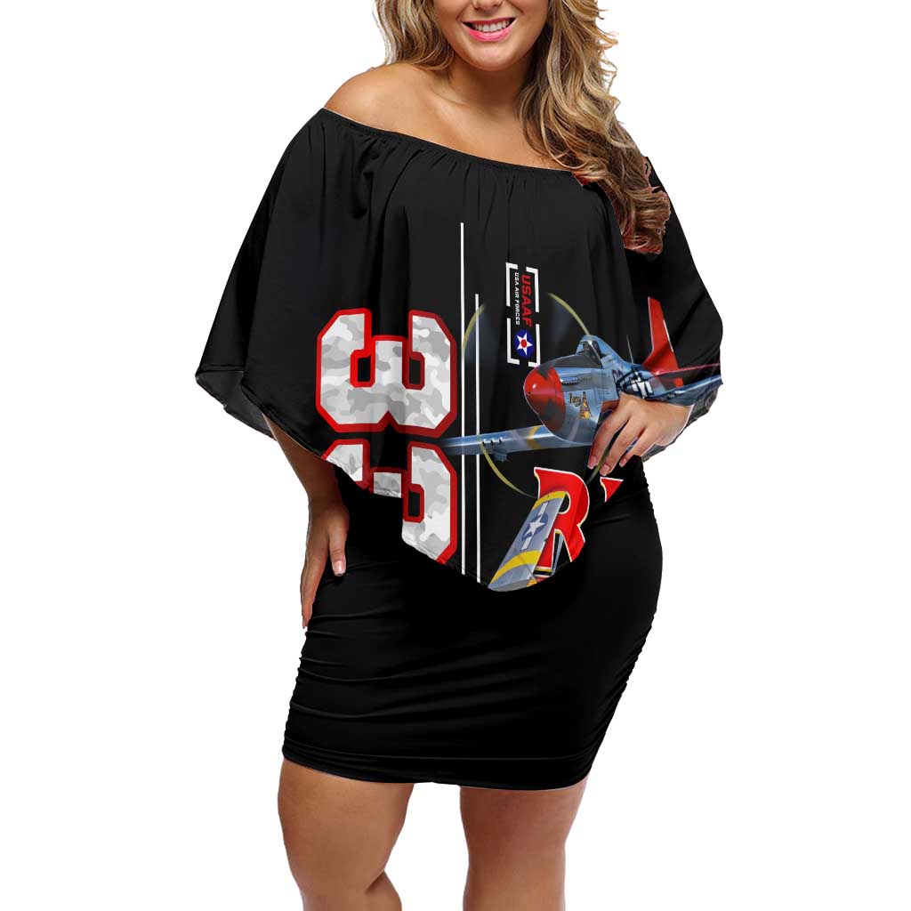 Red Tails Spitfire Tuskegee Airmen Off Shoulder Short Dress 332nd Fighter Group WWII Legacy Tribute - Wonder Print Shop