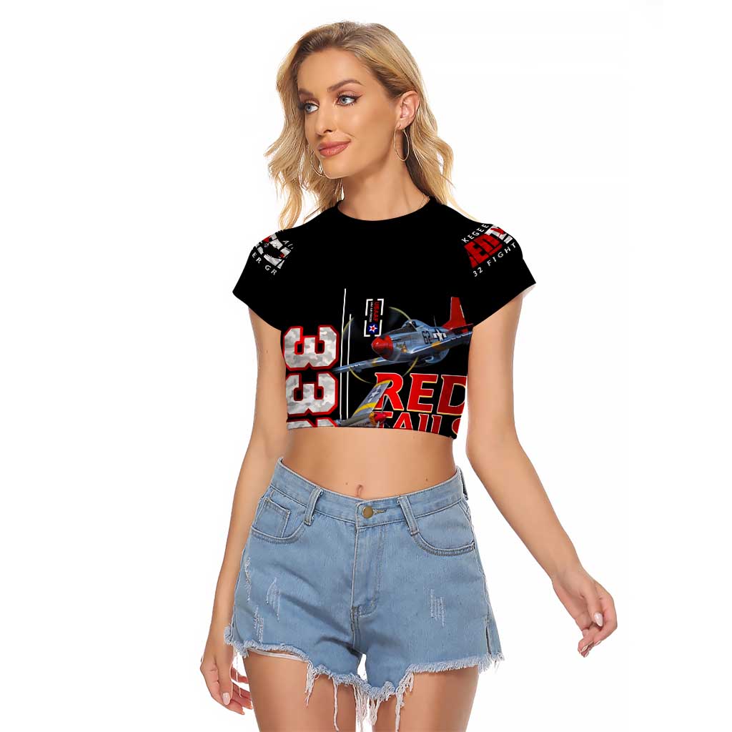 Red Tails Spitfire Tuskegee Airmen Raglan Cropped T Shirt 332nd Fighter Group WWII Legacy Tribute - Wonder Print Shop