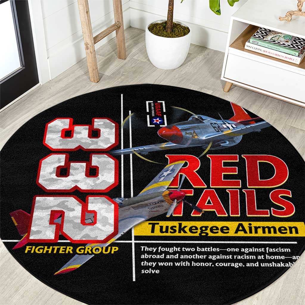 Red Tails Spitfire Tuskegee Airmen Round Carpet 332nd Fighter Group WWII Legacy Tribute - Wonder Print Shop