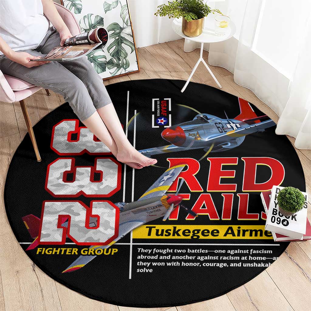 Red Tails Spitfire Tuskegee Airmen Round Carpet 332nd Fighter Group WWII Legacy Tribute - Wonder Print Shop