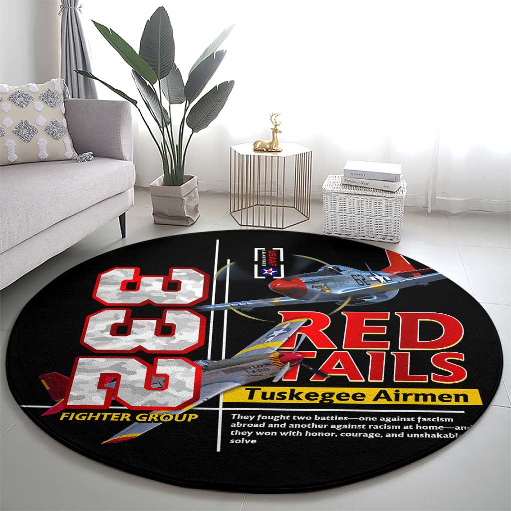 Red Tails Spitfire Tuskegee Airmen Round Carpet 332nd Fighter Group WWII Legacy Tribute - Wonder Print Shop