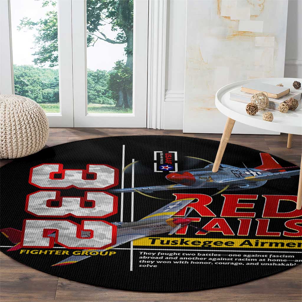 Red Tails Spitfire Tuskegee Airmen Round Carpet 332nd Fighter Group WWII Legacy Tribute - Wonder Print Shop
