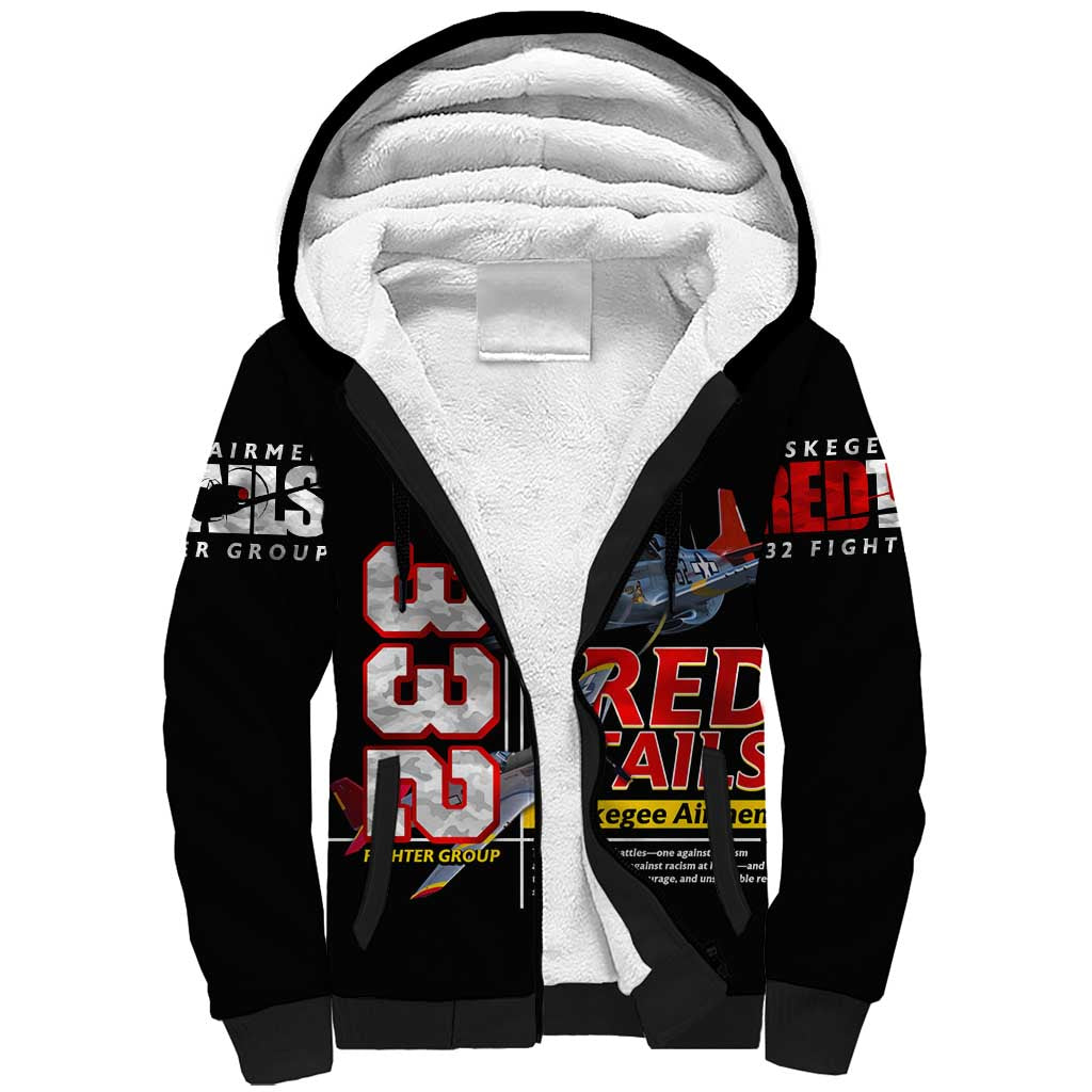 Red Tails Spitfire Tuskegee Airmen Sherpa Hoodie 332nd Fighter Group WWII Legacy Tribute - Wonder Print Shop