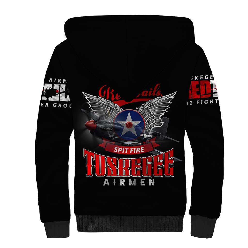Red Tails Spitfire Tuskegee Airmen Sherpa Hoodie 332nd Fighter Group WWII Legacy Tribute - Wonder Print Shop
