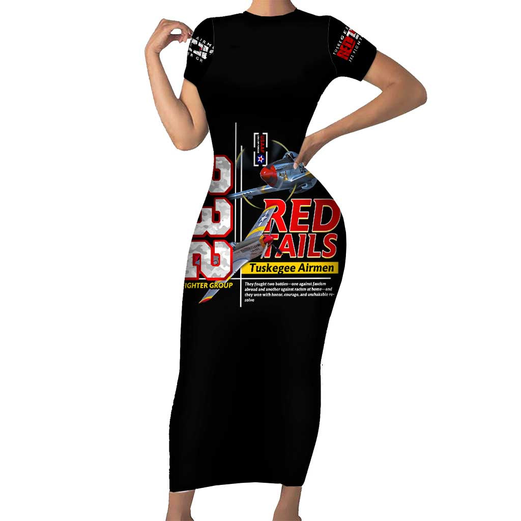 Red Tails Spitfire Tuskegee Airmen Short Sleeve Bodycon Dress 332nd Fighter Group WWII Legacy Tribute - Wonder Print Shop