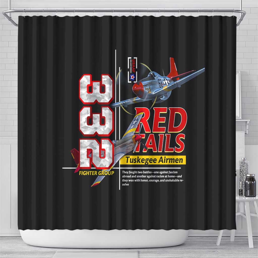Red Tails Spitfire Tuskegee Airmen Shower Curtain 332nd Fighter Group WWII Legacy Tribute - Wonder Print Shop