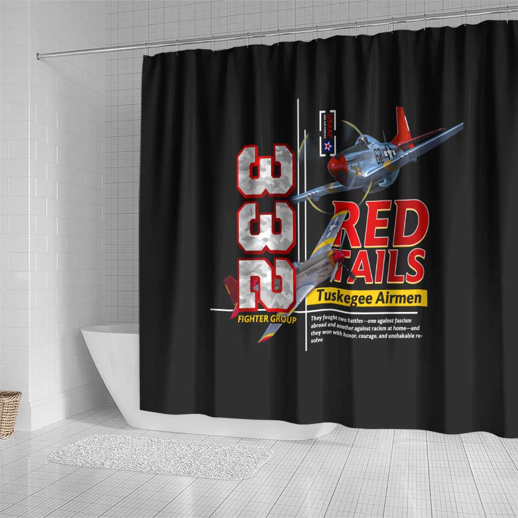 Red Tails Spitfire Tuskegee Airmen Shower Curtain 332nd Fighter Group WWII Legacy Tribute - Wonder Print Shop