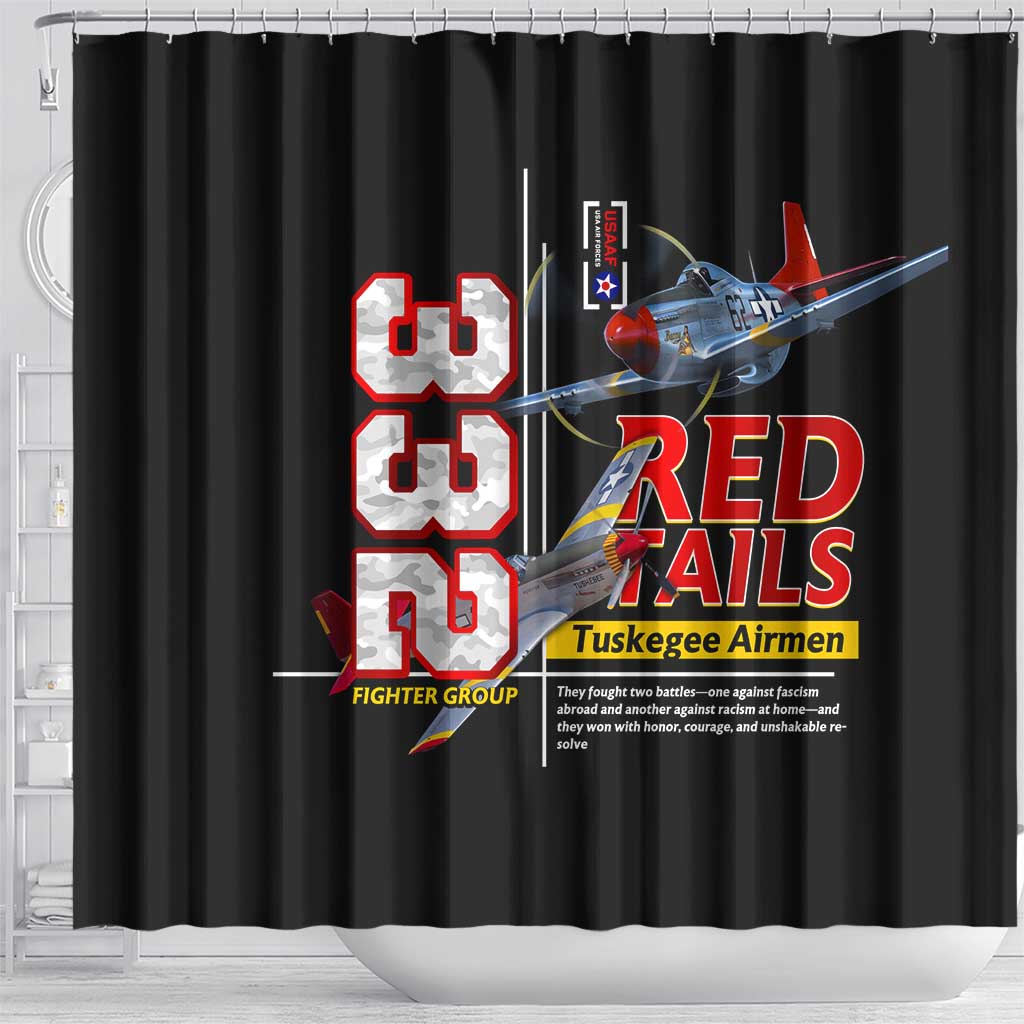 Red Tails Spitfire Tuskegee Airmen Shower Curtain 332nd Fighter Group WWII Legacy Tribute - Wonder Print Shop