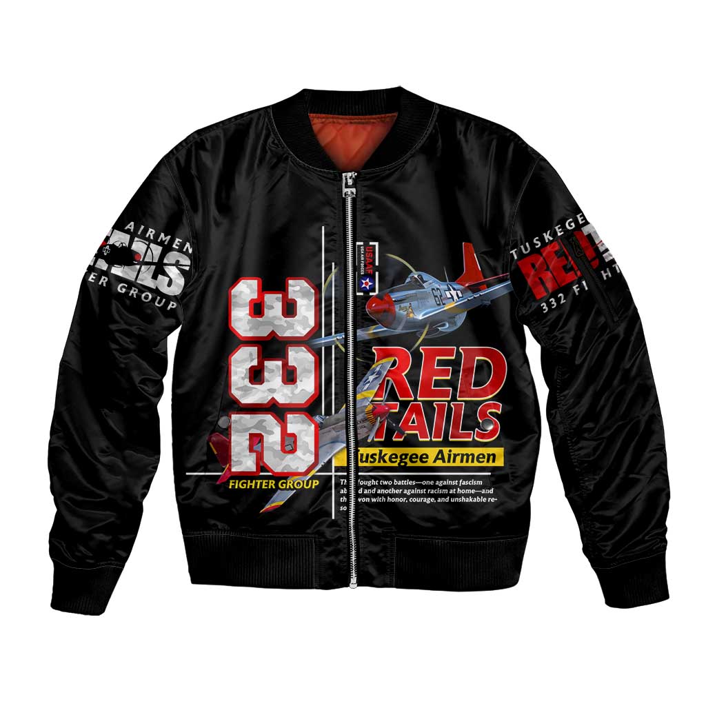 Red Tails Spitfire Tuskegee Airmen Sleeve Zip Bomber Jacket 332nd Fighter Group WWII Legacy Tribute - Wonder Print Shop