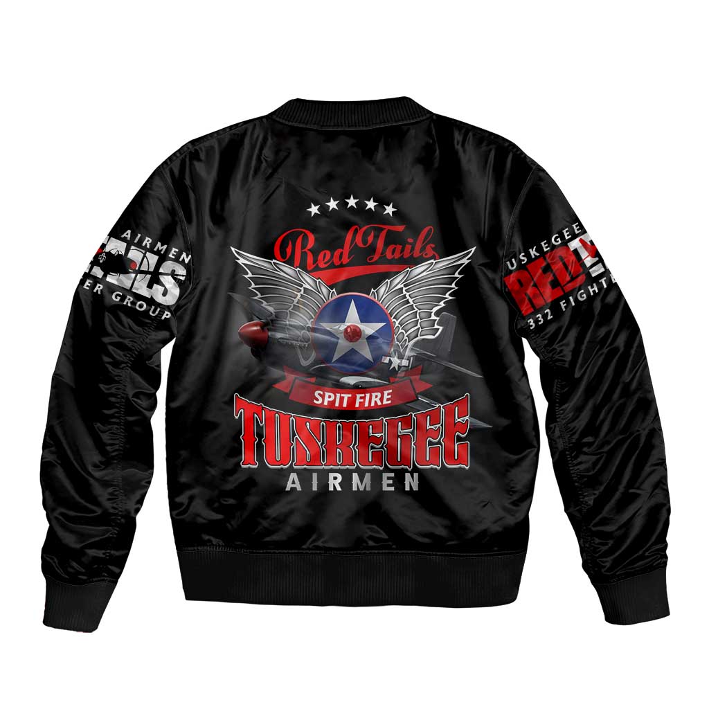 Red Tails Spitfire Tuskegee Airmen Sleeve Zip Bomber Jacket 332nd Fighter Group WWII Legacy Tribute - Wonder Print Shop