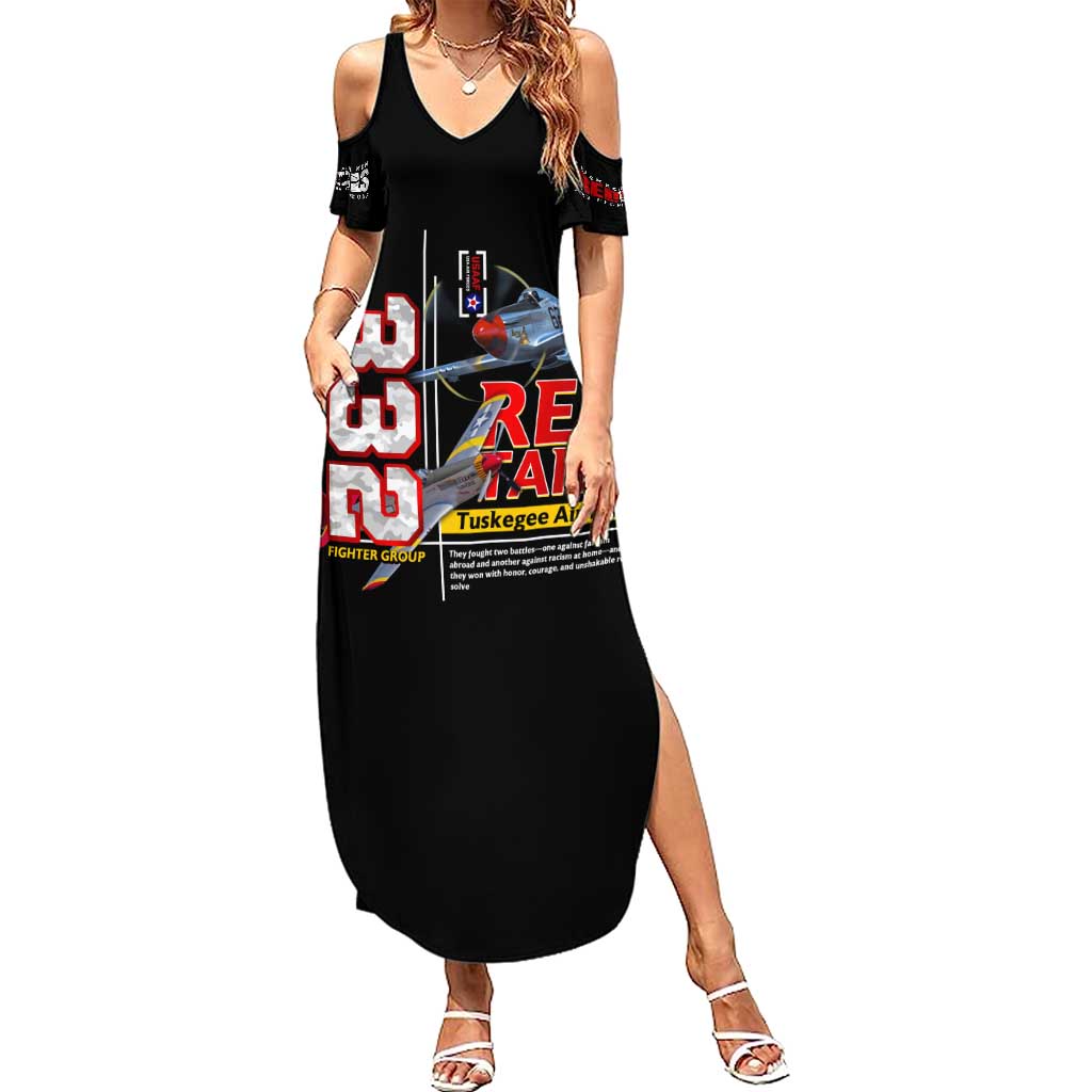 Red Tails Spitfire Tuskegee Airmen Summer Maxi Dress 332nd Fighter Group WWII Legacy Tribute - Wonder Print Shop