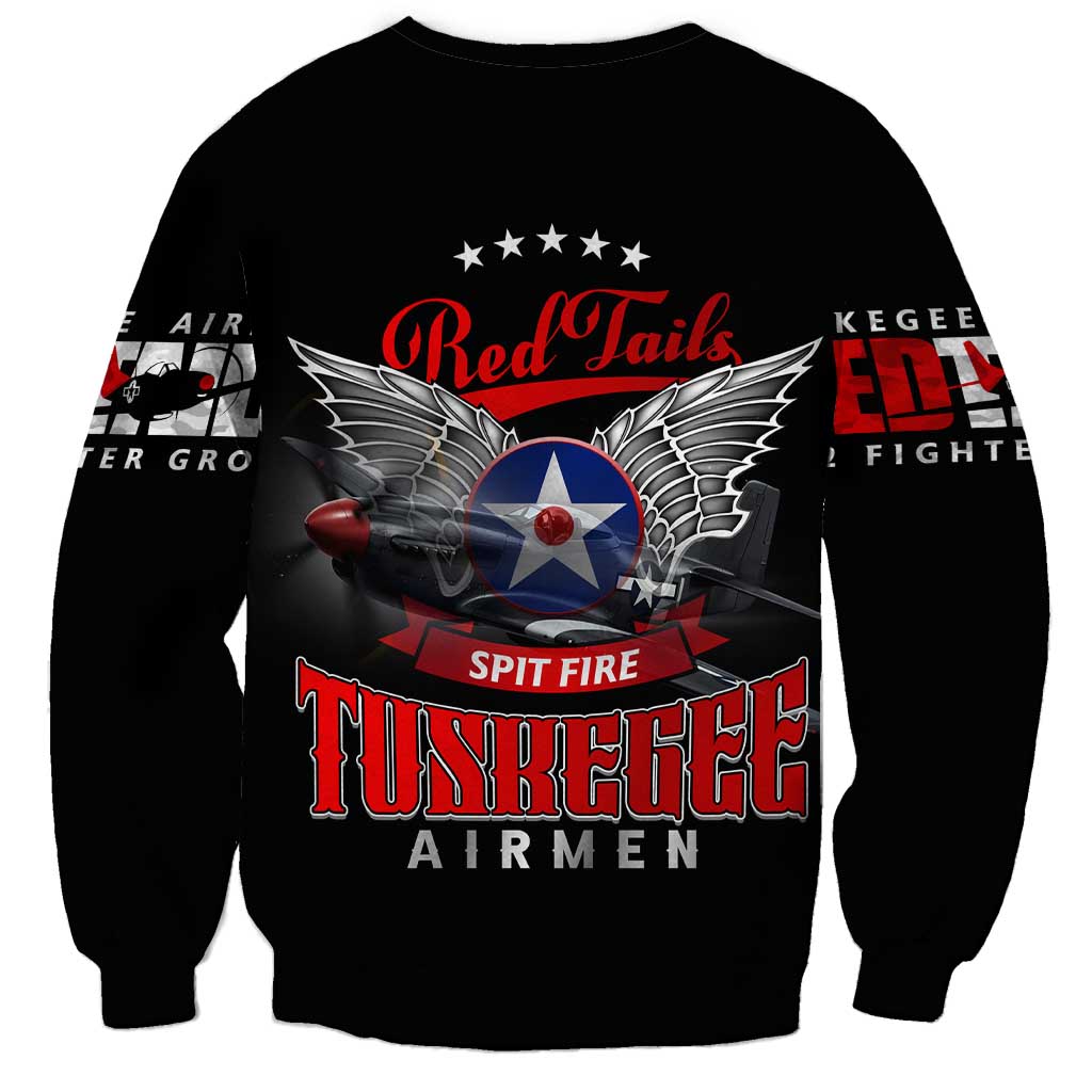 Red Tails Spitfire Tuskegee Airmen Sweatshirt 332nd Fighter Group WWII Legacy Tribute - Wonder Print Shop