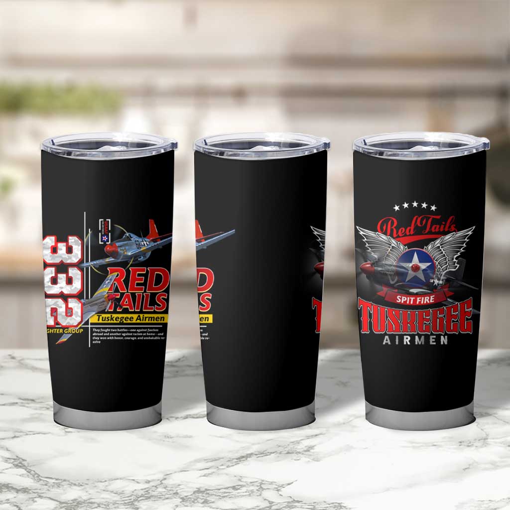 Red Tails Spitfire Tuskegee Airmen Tumbler Cup 332nd Fighter Group WWII Legacy Tribute - Wonder Print Shop
