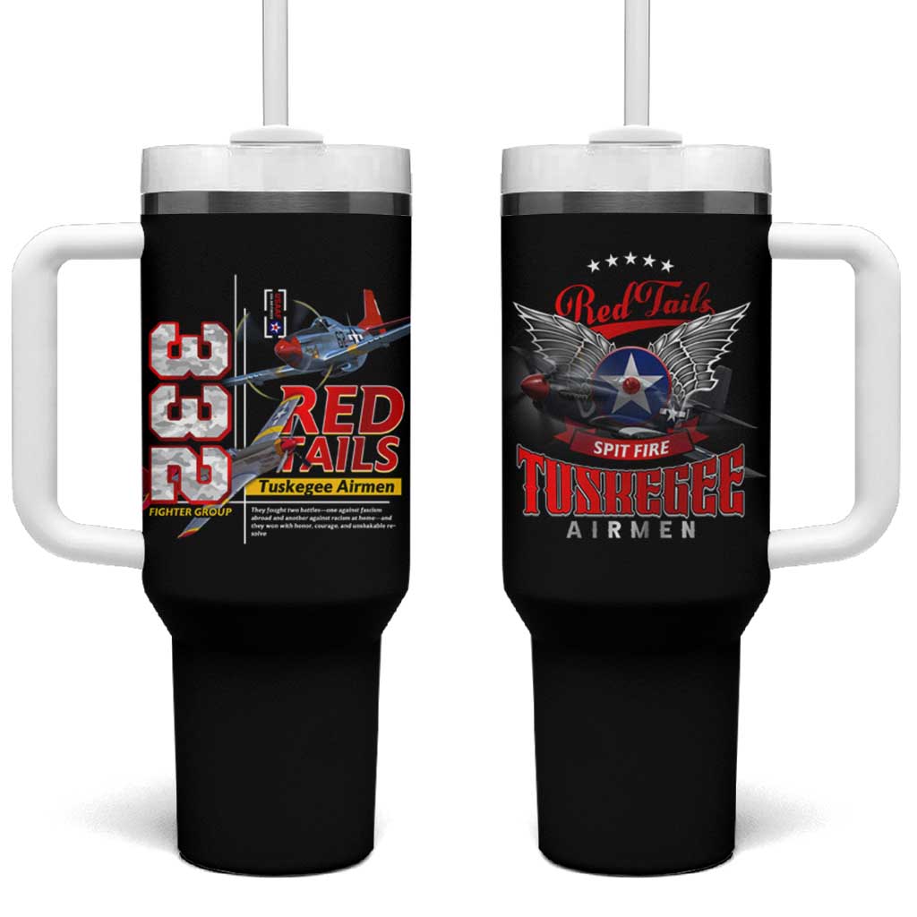 Red Tails Spitfire Tuskegee Airmen Tumbler With Handle 332nd Fighter Group WWII Legacy Tribute - Wonder Print Shop