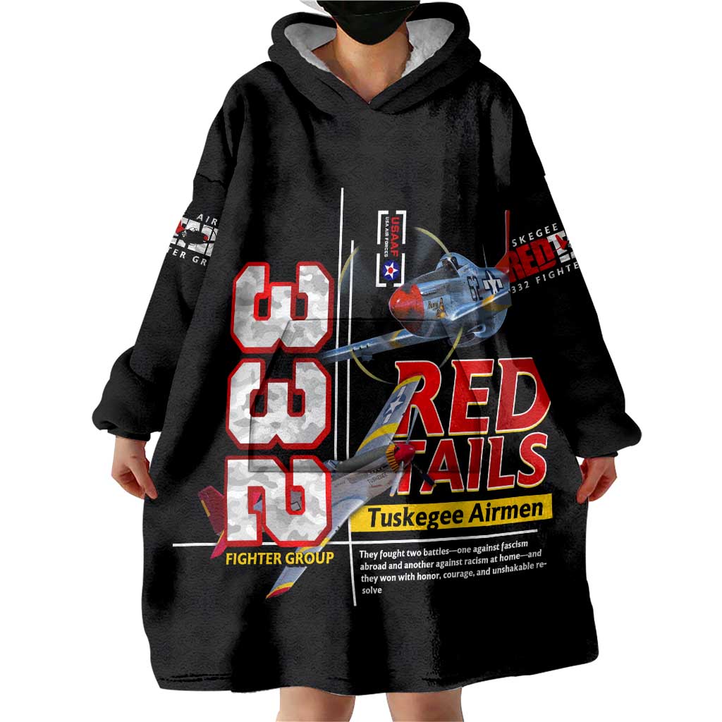 Red Tails Spitfire Tuskegee Airmen Wearable Blanket Hoodie 332nd Fighter Group WWII Legacy Tribute - Wonder Print Shop