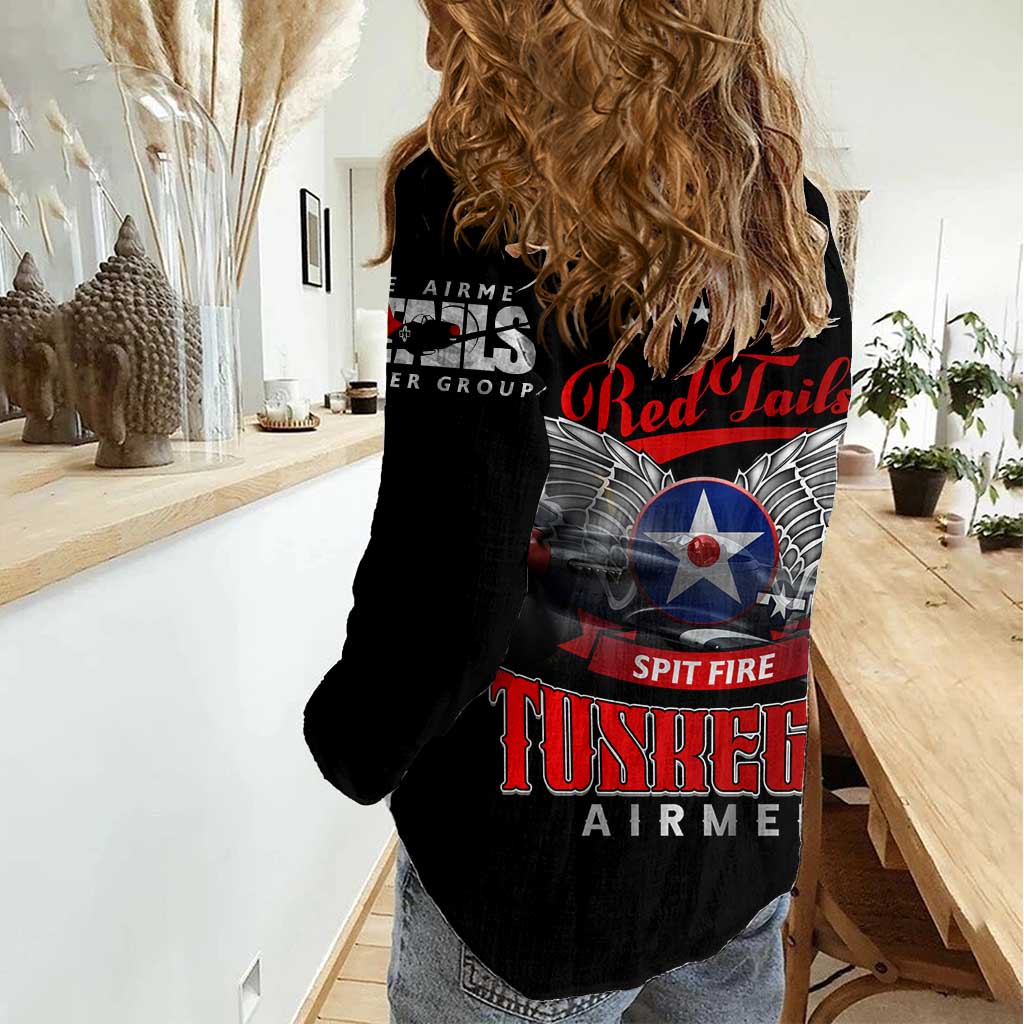 Red Tails Spitfire Tuskegee Airmen Women Casual Shirt 332nd Fighter Group WWII Legacy Tribute - Wonder Print Shop