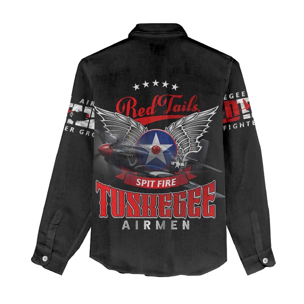 Red Tails Spitfire Tuskegee Airmen Women Casual Shirt 332nd Fighter Group WWII Legacy Tribute - Wonder Print Shop