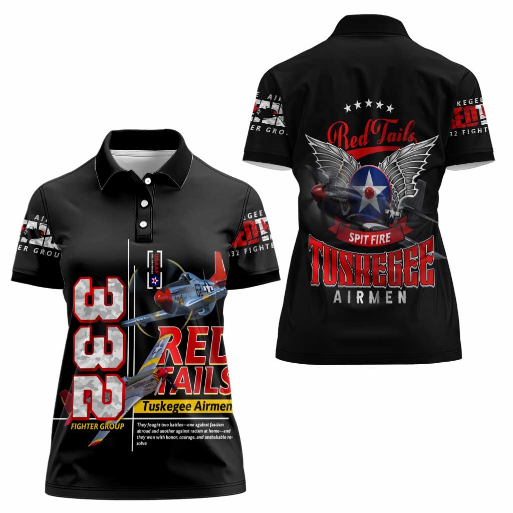 Red Tails Spitfire Tuskegee Airmen Women Polo Shirt 332nd Fighter Group WWII Legacy Tribute - Wonder Print Shop