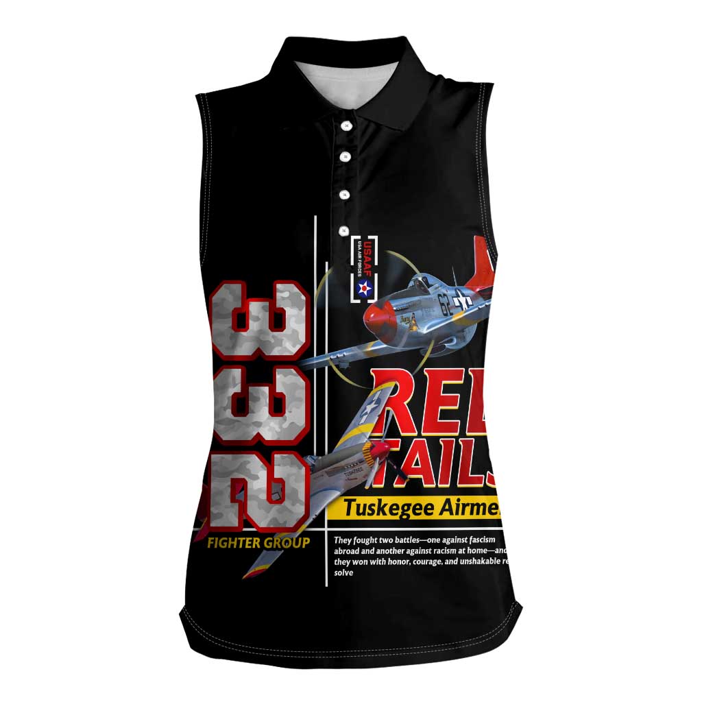 Red Tails Spitfire Tuskegee Airmen Women Sleeveless Polo Shirt 332nd Fighter Group WWII Legacy Tribute - Wonder Print Shop