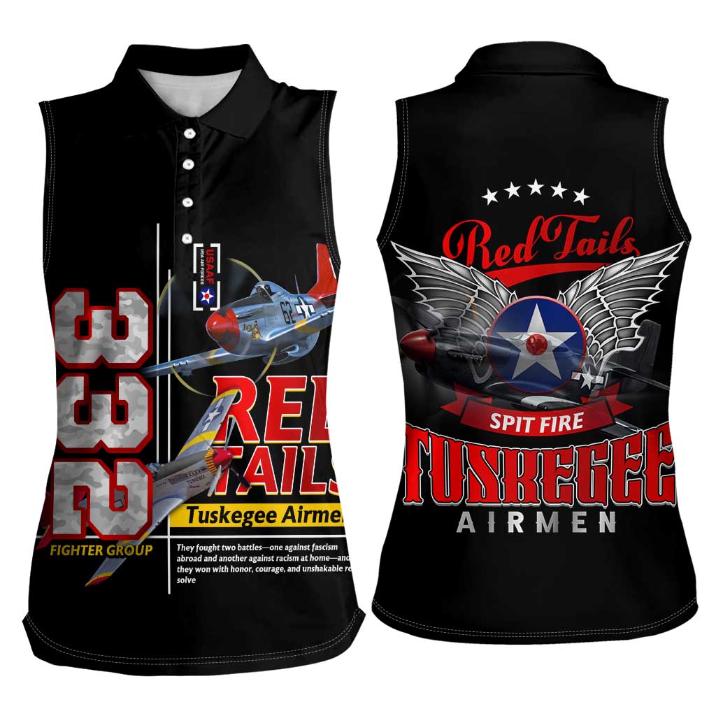 Red Tails Spitfire Tuskegee Airmen Women Sleeveless Polo Shirt 332nd Fighter Group WWII Legacy Tribute - Wonder Print Shop