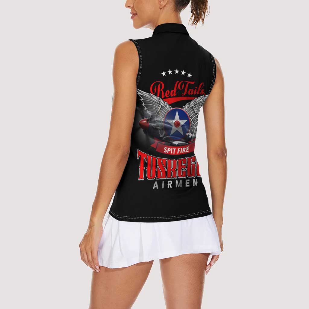 Red Tails Spitfire Tuskegee Airmen Women Sleeveless Polo Shirt 332nd Fighter Group WWII Legacy Tribute - Wonder Print Shop