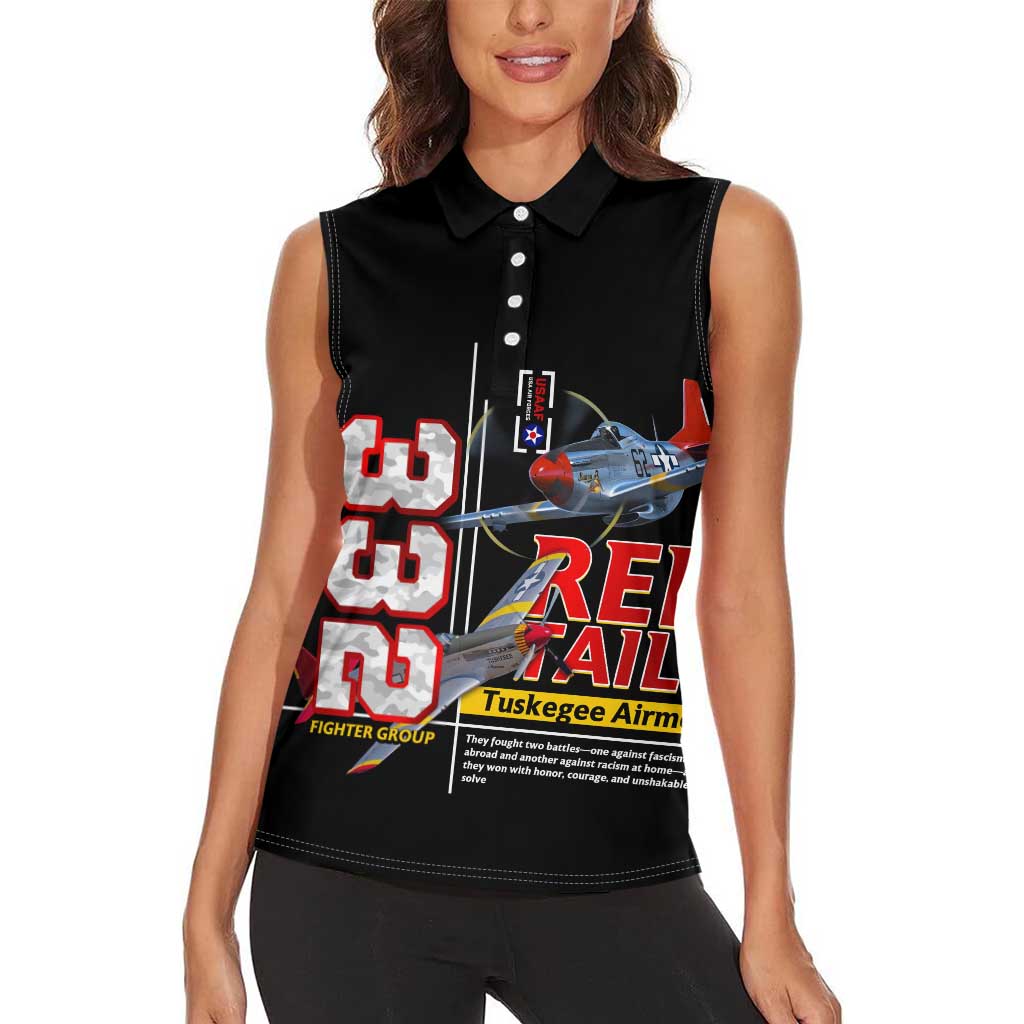 Red Tails Spitfire Tuskegee Airmen Women Sleeveless Polo Shirt 332nd Fighter Group WWII Legacy Tribute - Wonder Print Shop