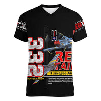 Red Tails Spitfire Tuskegee Airmen Women V-Neck T-Shirt 332nd Fighter Group WWII Legacy Tribute - Wonder Print Shop