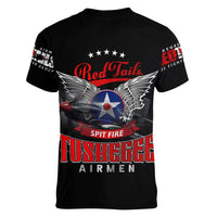 Red Tails Spitfire Tuskegee Airmen Women V-Neck T-Shirt 332nd Fighter Group WWII Legacy Tribute - Wonder Print Shop
