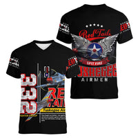 Red Tails Spitfire Tuskegee Airmen Women V-Neck T-Shirt 332nd Fighter Group WWII Legacy Tribute - Wonder Print Shop
