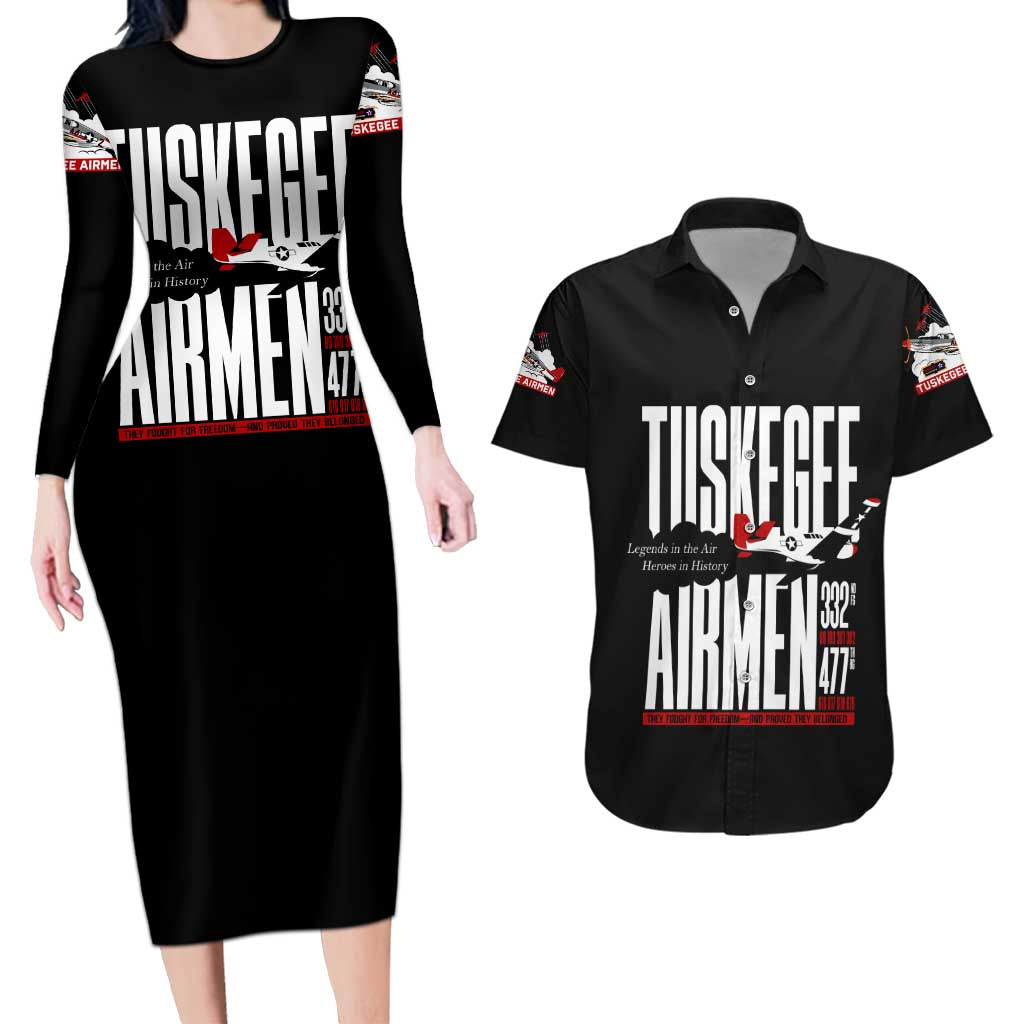 Wings of Honor Tuskegee Airmen Couples Matching Long Sleeve Bodycon Dress and Hawaiian Shirt 332nd 477th Fighter Group Tribute - Wonder Print Shop