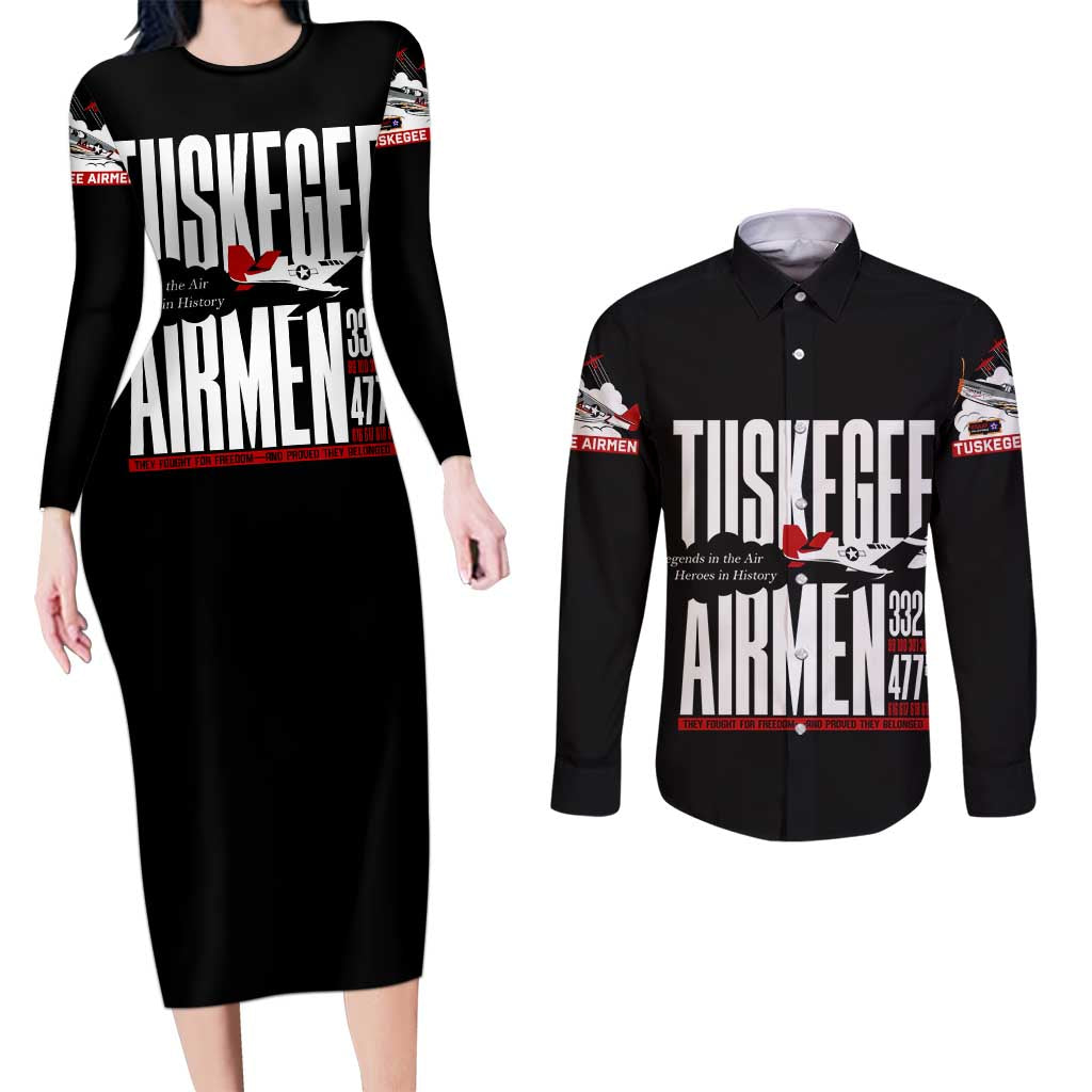 Wings of Honor Tuskegee Airmen Couples Matching Long Sleeve Bodycon Dress and Long Sleeve Button Shirt 332nd 477th Fighter Group Tribute - Wonder Print Shop