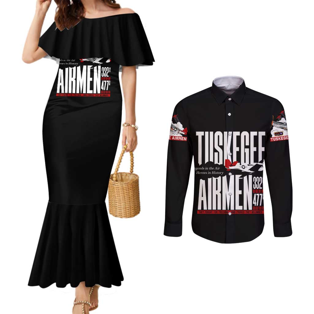 Wings of Honor Tuskegee Airmen Couples Matching Mermaid Dress and Long Sleeve Button Shirt 332nd 477th Fighter Group Tribute - Wonder Print Shop