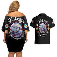 Wings of Honor Tuskegee Airmen Couples Matching Off Shoulder Short Dress and Hawaiian Shirt 332nd 477th Fighter Group Tribute - Wonder Print Shop