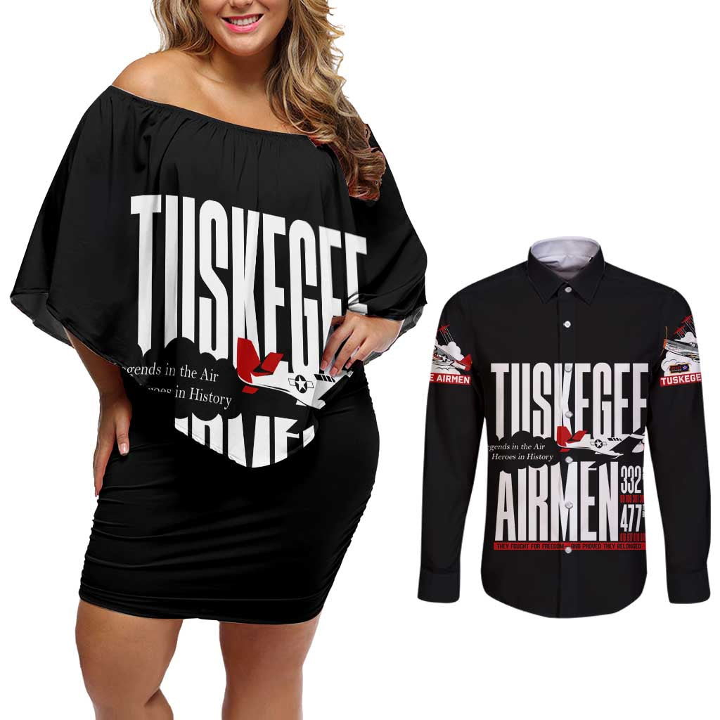 Wings of Honor Tuskegee Airmen Couples Matching Off Shoulder Short Dress and Long Sleeve Button Shirt 332nd 477th Fighter Group Tribute - Wonder Print Shop