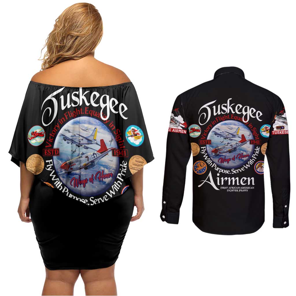 Wings of Honor Tuskegee Airmen Couples Matching Off Shoulder Short Dress and Long Sleeve Button Shirt 332nd 477th Fighter Group Tribute - Wonder Print Shop