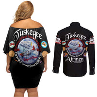 Wings of Honor Tuskegee Airmen Couples Matching Off Shoulder Short Dress and Long Sleeve Button Shirt 332nd 477th Fighter Group Tribute - Wonder Print Shop