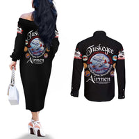 Wings of Honor Tuskegee Airmen Couples Matching Off The Shoulder Long Sleeve Dress and Long Sleeve Button Shirt 332nd 477th Fighter Group Tribute - Wonder Print Shop