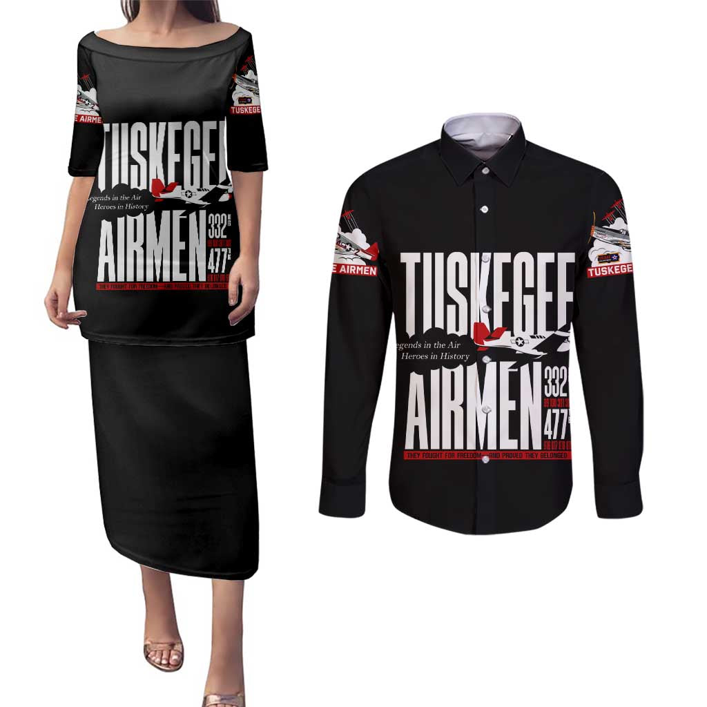 Wings of Honor Tuskegee Airmen Couples Matching Puletasi and Long Sleeve Button Shirt 332nd 477th Fighter Group Tribute - Wonder Print Shop