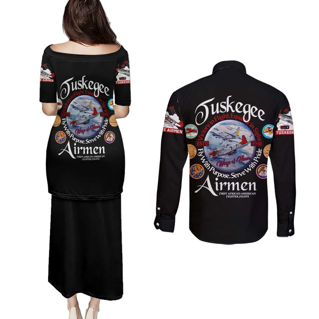 Wings of Honor Tuskegee Airmen Couples Matching Puletasi and Long Sleeve Button Shirt 332nd 477th Fighter Group Tribute - Wonder Print Shop