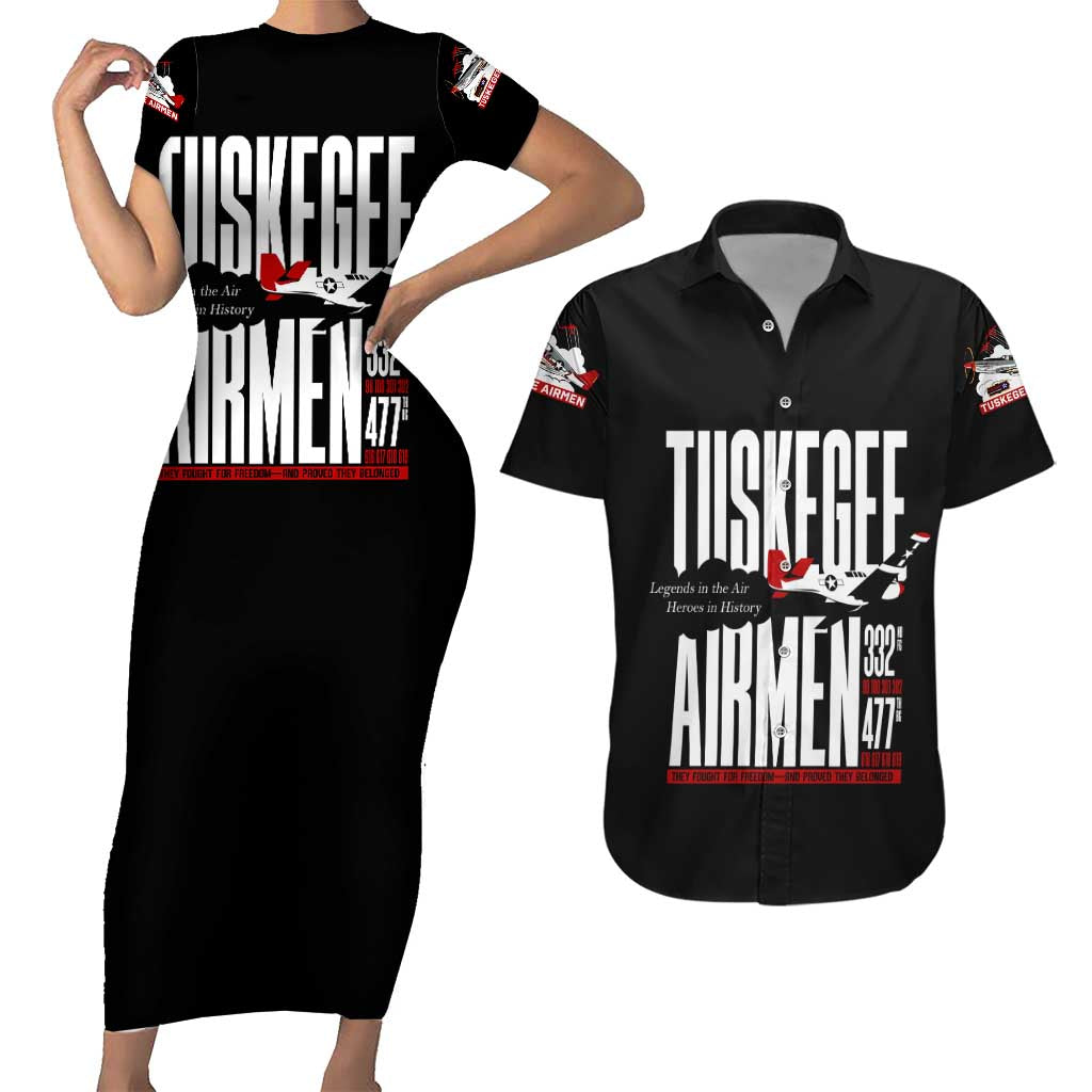 Wings of Honor Tuskegee Airmen Couples Matching Short Sleeve Bodycon Dress and Hawaiian Shirt 332nd 477th Fighter Group Tribute - Wonder Print Shop